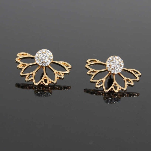 LAST SET SALE Gold Lotus Glam Stud Earrings - Picture 2 of 3